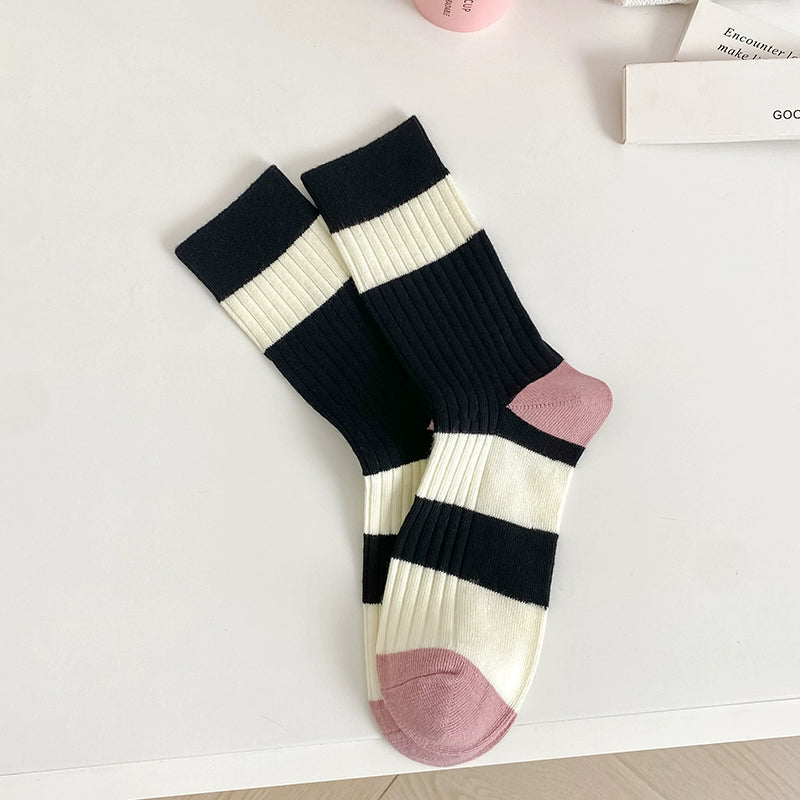 [5 Pairs] Pure Cotton Double Needle Simple All-Match Girl Tube Socks