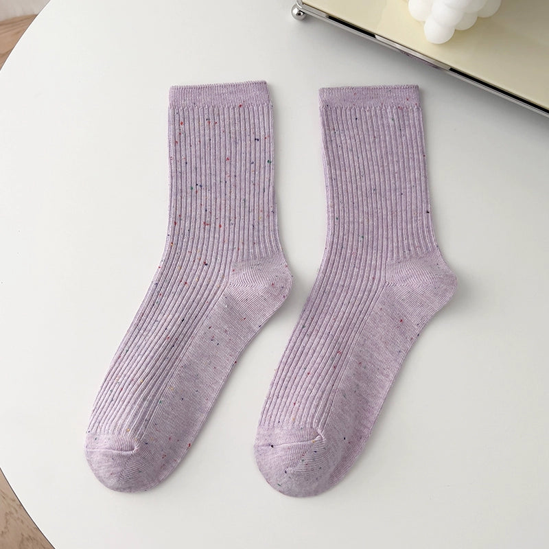 [5 Pairs] Spring and Summer NEPs Yarn Simple and Elegant Tube Socks
