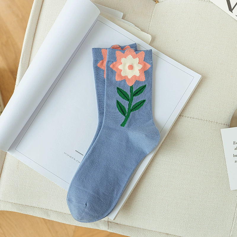[5 Pairs] Spring and Summer Cotton Plant Flower Pattern Strange Flower Good Match