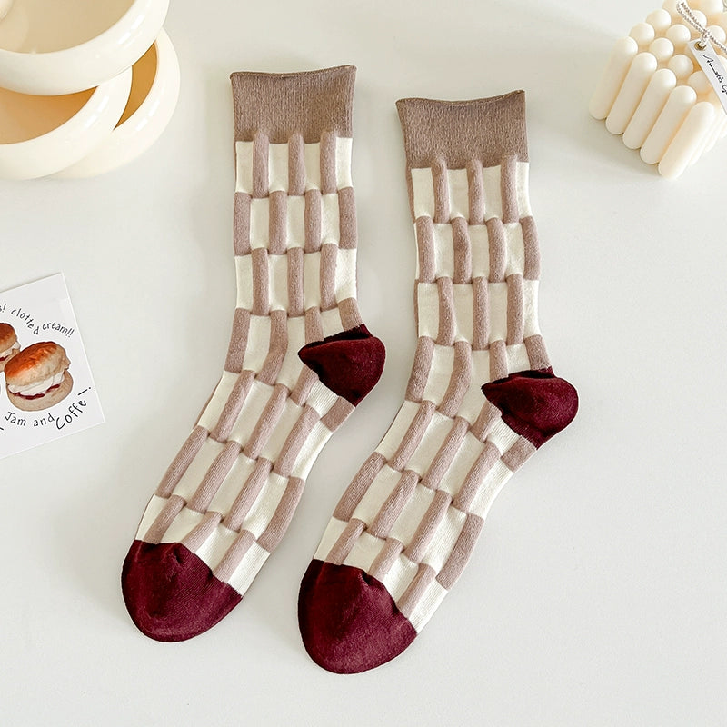 [5 Pairs] Spring and Summer Dopamine Color Three-Dimensional Relief Loose Bamboo Joint Pure Cotton Japanese Loose Mouth