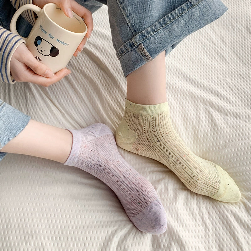 [5 Pairs] Summer NEPs Yarn Boats Starry Breathable Sweat Absorbing Simple Fashion