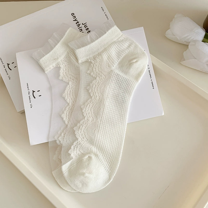 [5 Pairs] Kanekalon Transparent Summer Thin Solid Color White Gentle Wear