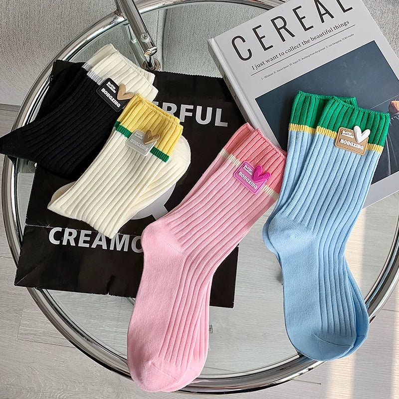 [4 Pairs] Spring and Summer Japanese and Korean Fashion 3D Love Pure Cotton Comfortable Breathable Mid-Calf