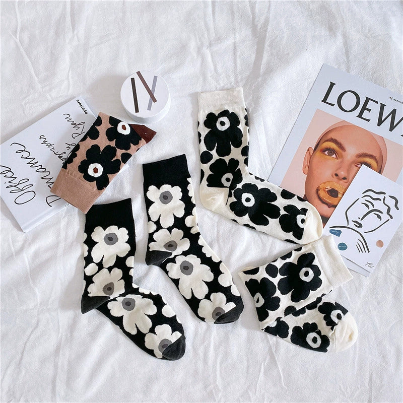 [2 Pairs] Long Tube Ins Style Small Flower Xuan Ya Mid-Calf Women's Cotton Little Red Book Recommendation Tide