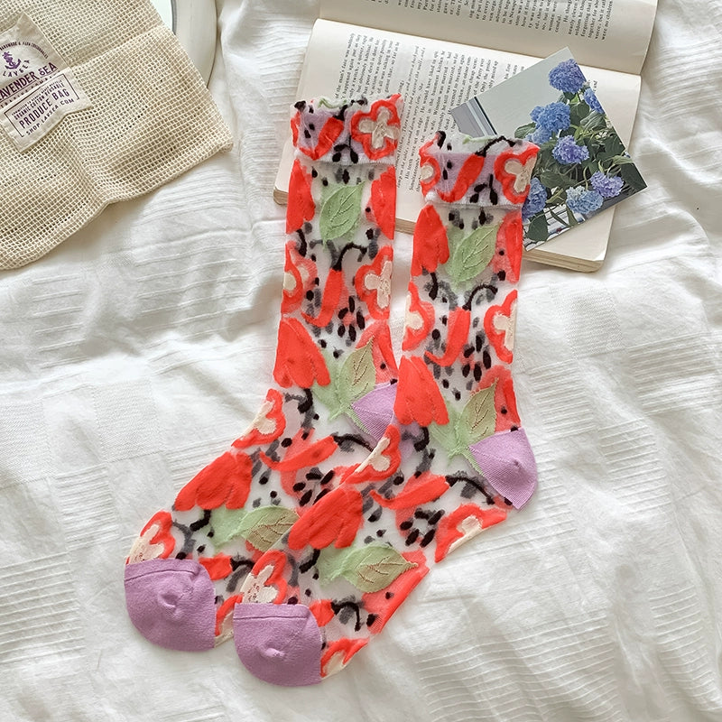 [4 Pairs] Summer Transparent Thin Breathable Original Material Design Simple Wear