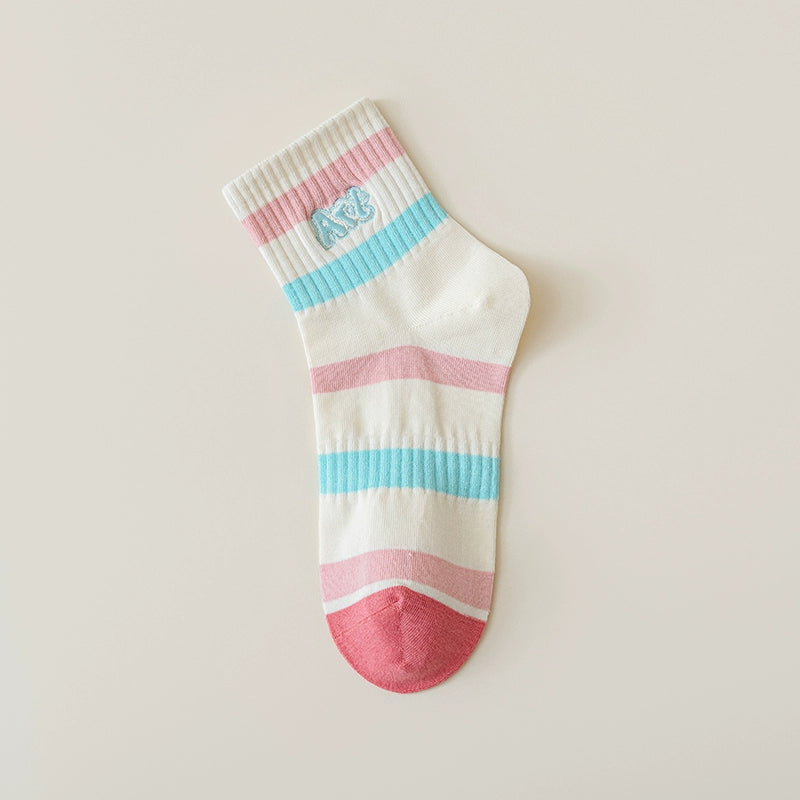 [5 Pairs] Fashion Trend Spring and Summer Thin Breathable Embroidered Pure Cotton Boat Leading Fashion Trend