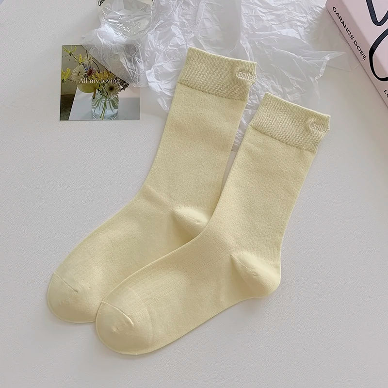 [5 Pairs] Spring and Summer Thin Heel Embroidery Breathable Pure Cotton Creates a Unique Wearing Effect