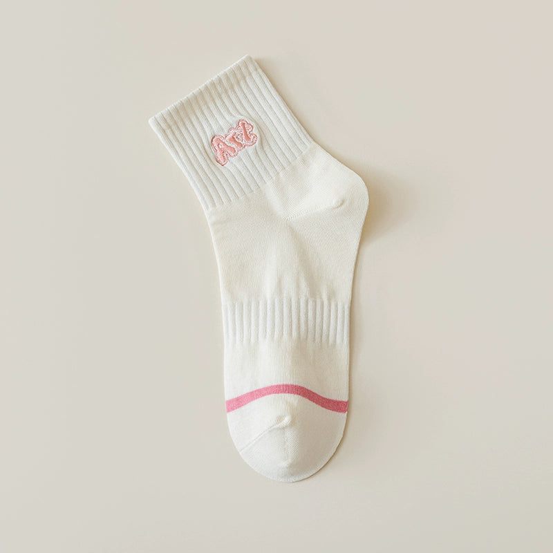 [5 Pairs] Fashion Trend Spring and Summer Thin Breathable Embroidered Pure Cotton Boat Leading Fashion Trend