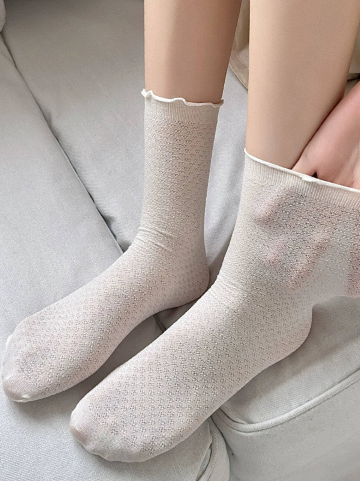 [3 Pairs] Summer Breathable Mesh Small White Socks Thin Wooden Ear Pure Wear