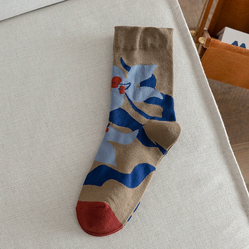 [2 Pairs] Spring and Summer Thin Pure Cotton Embroidery Plant Flowers Klein Blue Wear Match Well