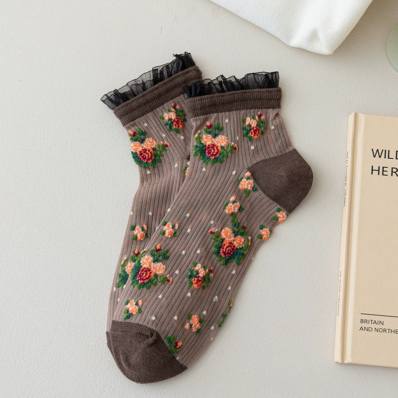 [5 Pairs] Fairy Teaches You How to Wear It in Summer! Thin Anti-Pilling Striped Floral