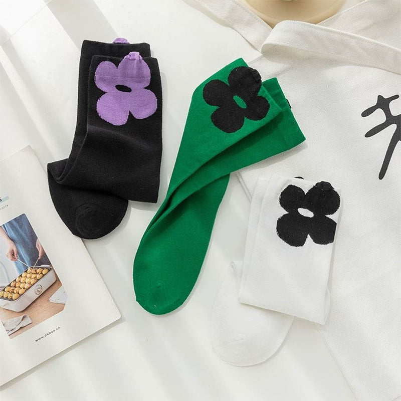 [2 Pairs] Flower Socks for Women Spring Summer Pure Cotton Trendy Flowers Blossoming