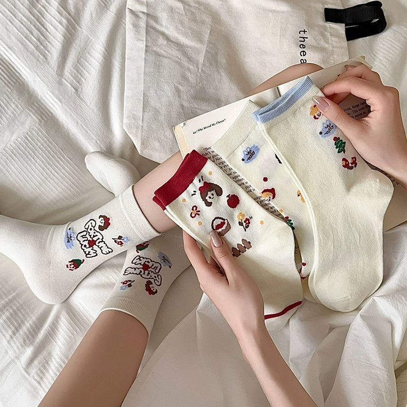 [4 Pairs] Trendy Cute Elements Summer Thin Breathable Japanese Cute Wear