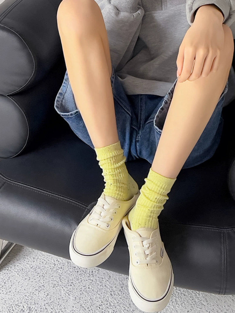 [5 Pairs] Spring and Summer NEPs Yarn Simple and Elegant Tube Socks
