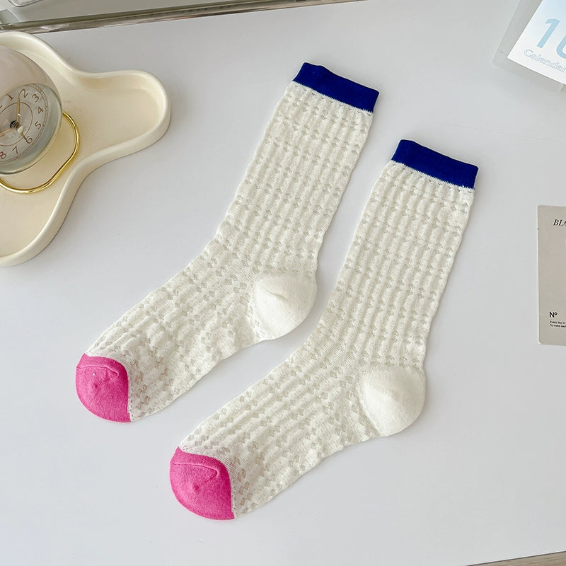 [4 Pairs] Summer Mesh Thin Dopamine Hole Pure Cotton Material Is Beautiful