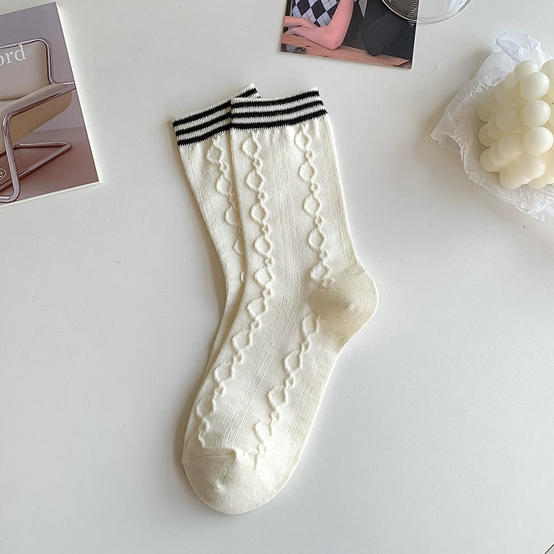 [5 Pairs] Thin Solid Color Japanese Style White Simple to Wear