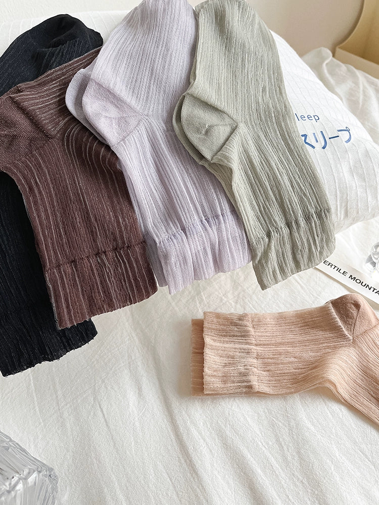 [5 Pairs] Summer Thin Breathable Sexy Fairy Crystal Silk Tube Socks