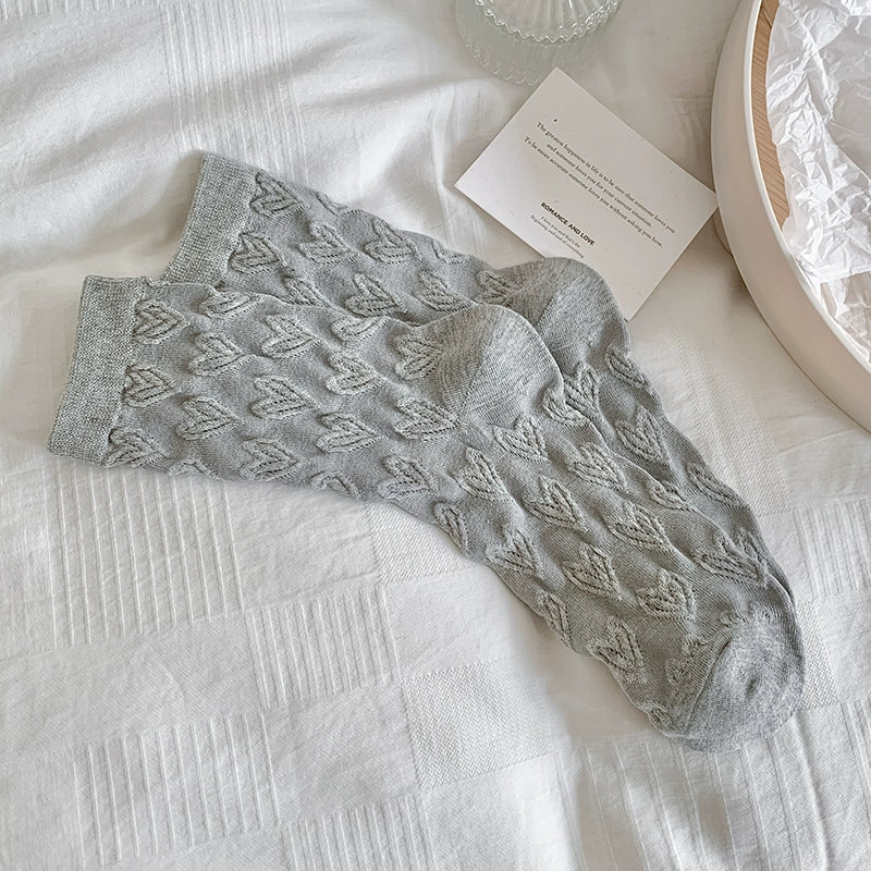 [5 Pairs] Spring and Summer Embossed Plain Thin College Style Love Little Bit More Wear