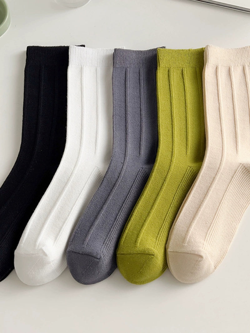 [5 Pairs] Spring Summer Pure Cotton Simple Twist Bright Color Series Bunching Socks