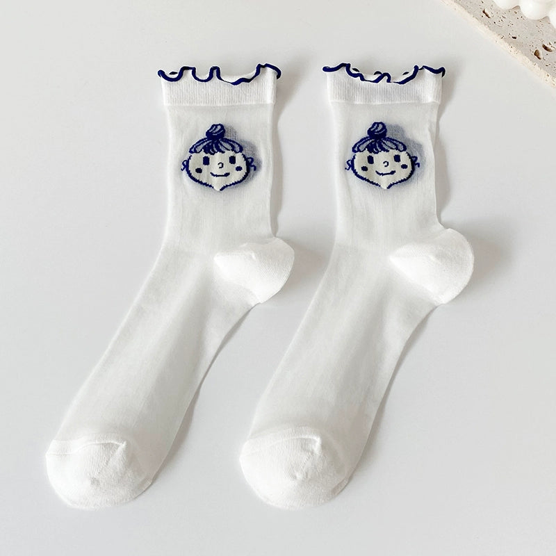 [5 Pairs] College Style Kanekalon Girls Are Very Cute Summer Matching White Shoes Skirt