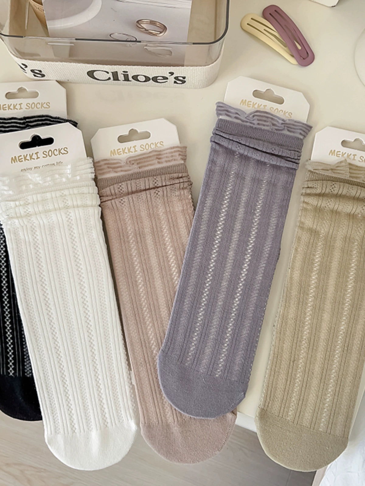 [5 Pairs] Summer Breathable and Simple Comfortable College Style Girl Mid-Calf Length Loose Socks