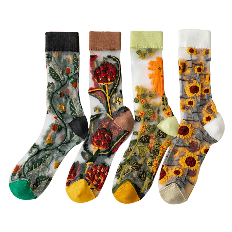 [3 Pairs] Spring and Summer Thin Personalized and Mori Totem Tide Stockings