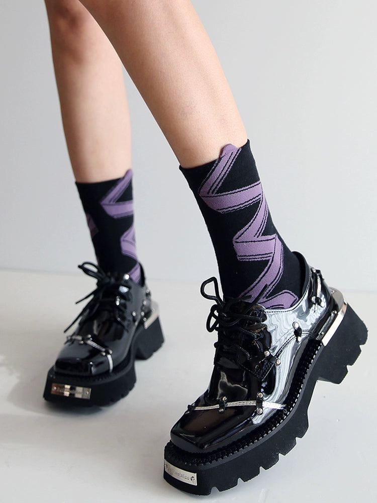 [2 Pairs] Spring Summer Pure Cotton Colorful Ribbon College Style Socks It Looks Good to Wear