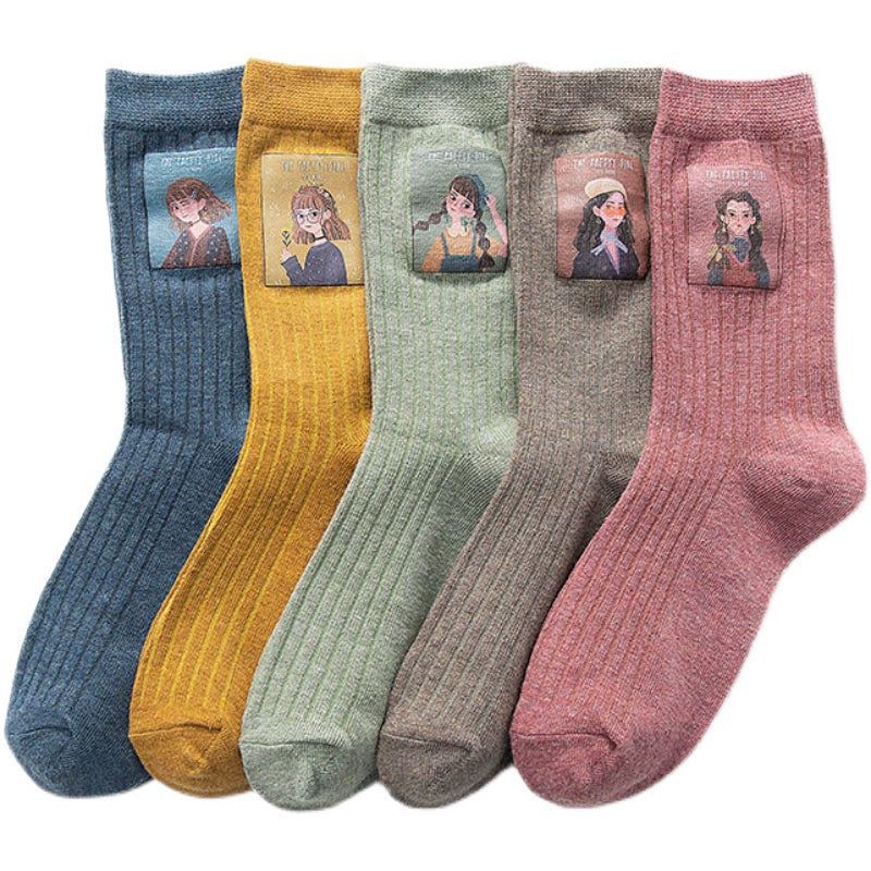 [2 Pairs] Hot Stamping Craft Fashion Little Girl All-Match Cotton Socks Comfortable and Breathable
