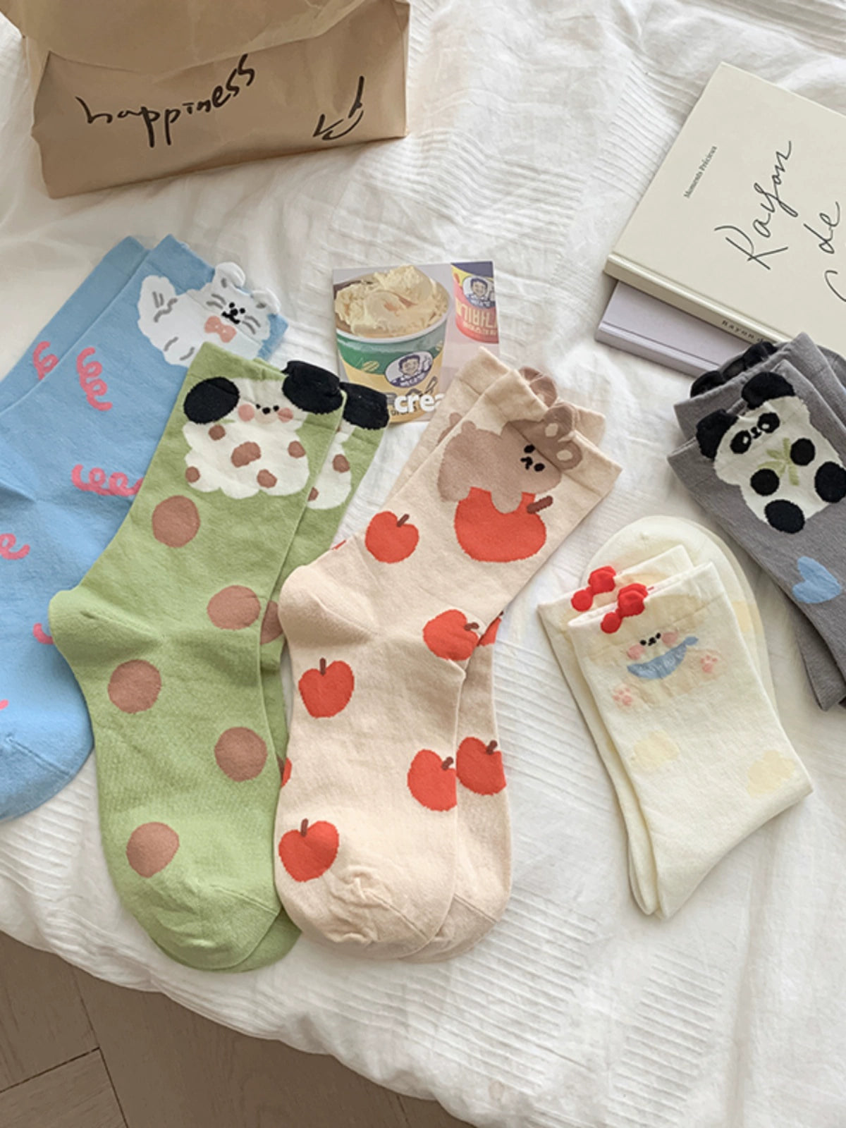 [5 Pairs] Spring and Summer Three-Dimensional Cartoon Thin Japanese Soft and Adorable Wear