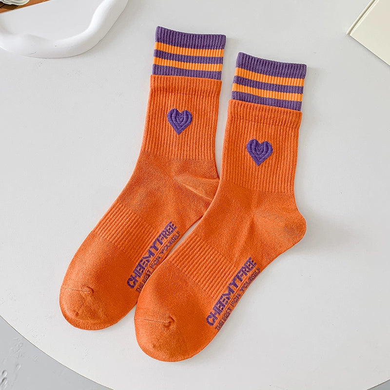 [2 Pairs] Spring and Summer Parallel Bars Popular Color College Style Cute Tube Socks