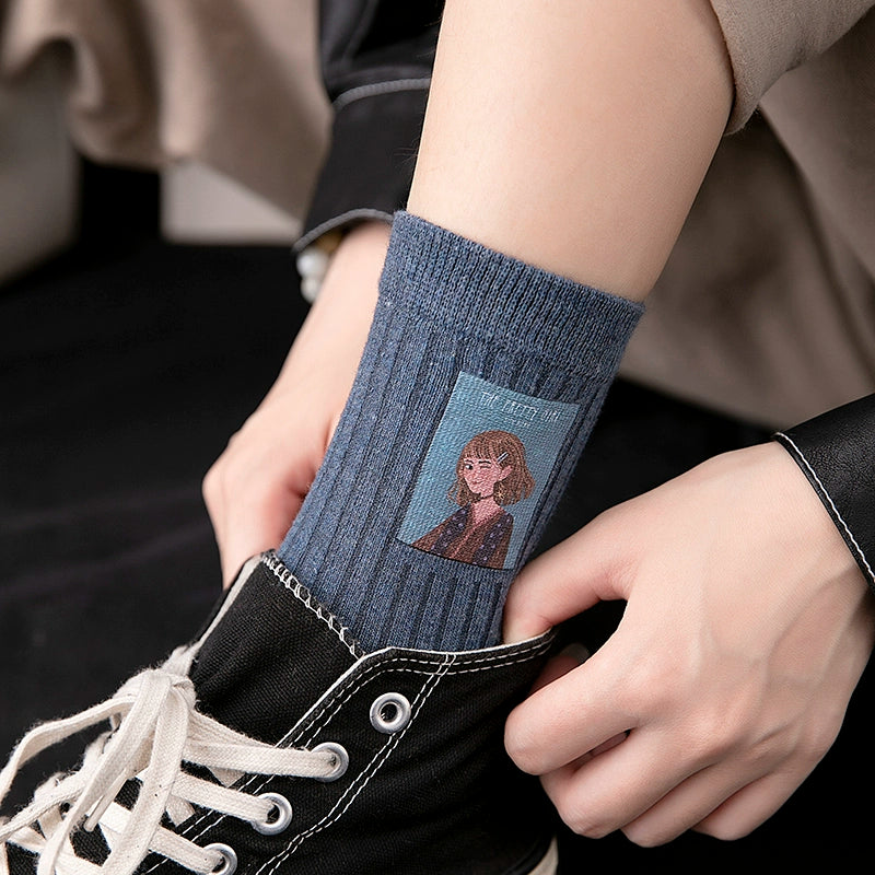 [2 Pairs] Hot Stamping Craft Fashion Little Girl All-Match Cotton Socks Comfortable and Breathable