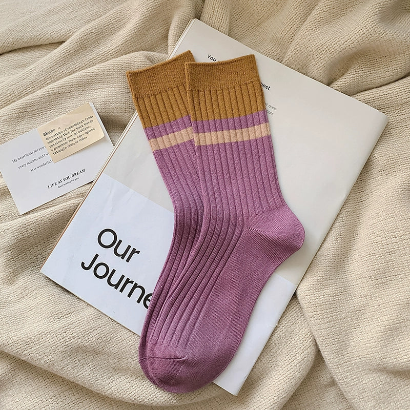 [4 Pairs] New Fashion Not Absent Spring and Summer Double Needle Purple Quiet Girly and Fashion Wear