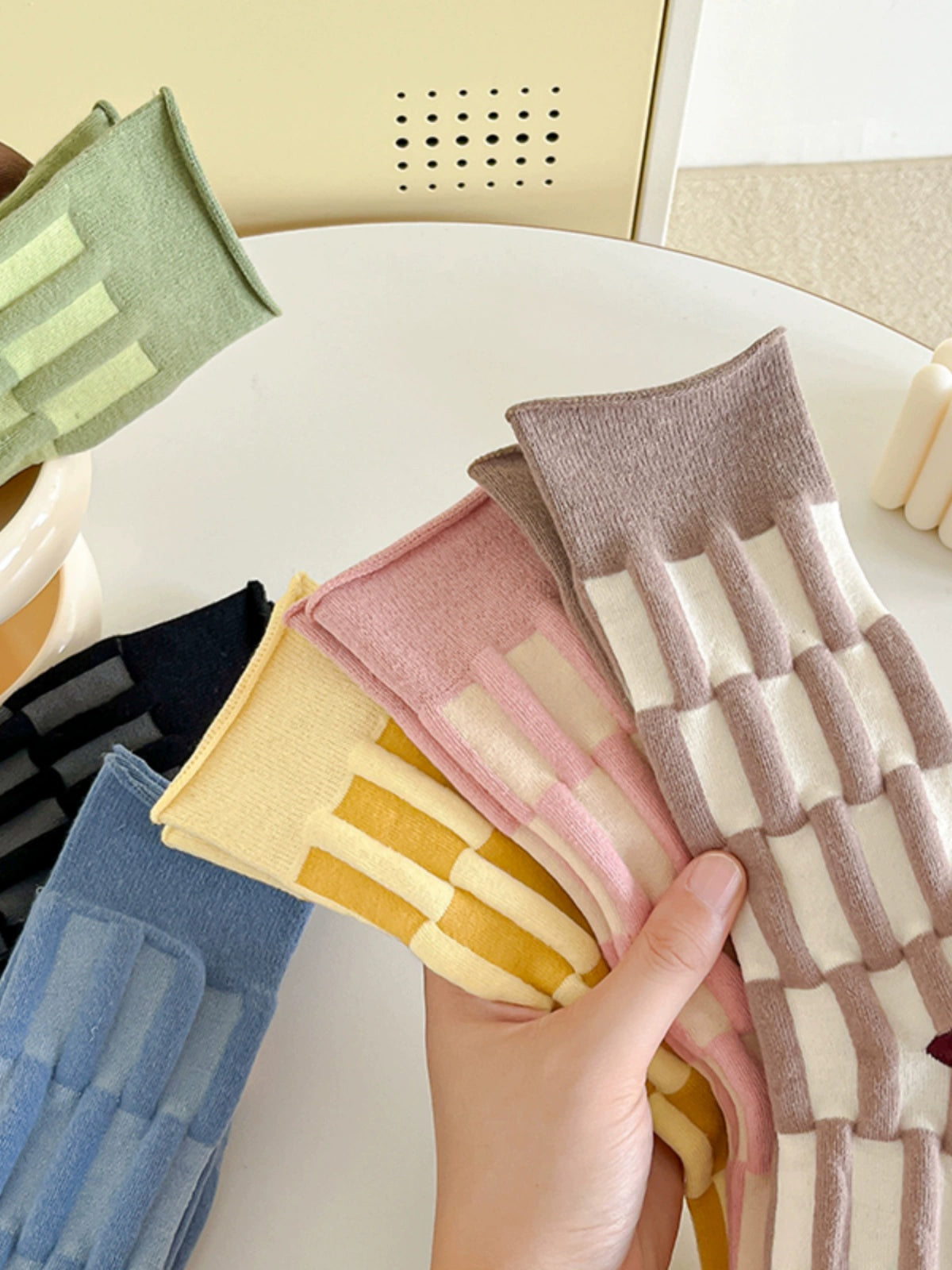 [5 Pairs] Spring and Summer Dopamine Color Three-Dimensional Relief Loose Bamboo Joint Pure Cotton Japanese Loose Mouth