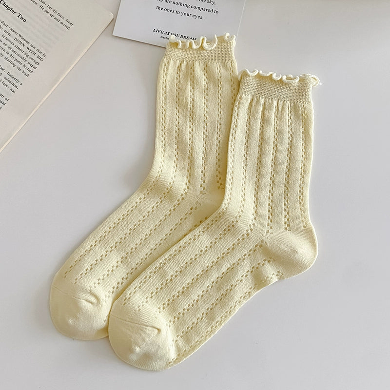 [5 Pairs] Summer Breathable Solid Color Mesh Preppy Style Fungus Fragrance