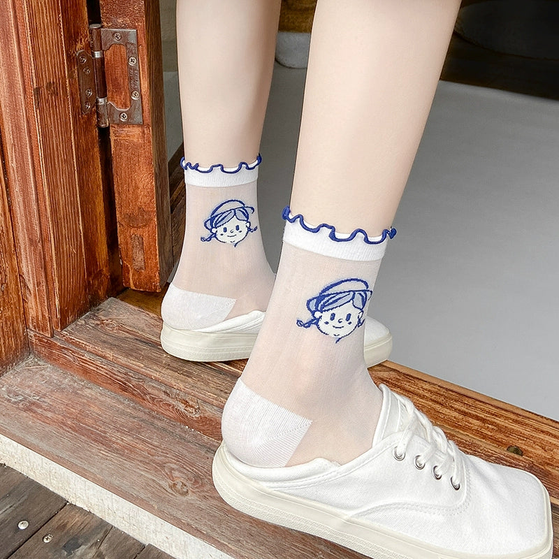 [5 Pairs] College Style Kanekalon Girls Are Very Cute Summer Matching White Shoes Skirt