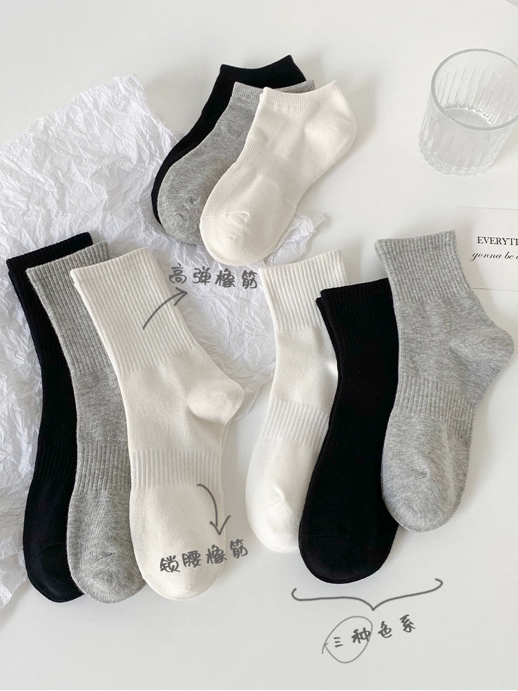 [3 Pairs] Black Socks Women's Mid Tube Stockings Spring and Summer Tide White Long Socks Women's Socks Cotton Socks