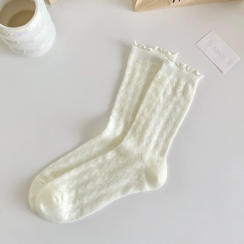 [4 Pairs] Summer Thin Breathable Wooden Ear Fairy Solid Color Simple Wear