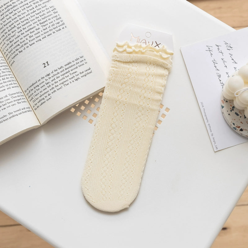 [5 Pairs] Summer Mesh Breathable Ruffled Pure Straight Socks Match Well