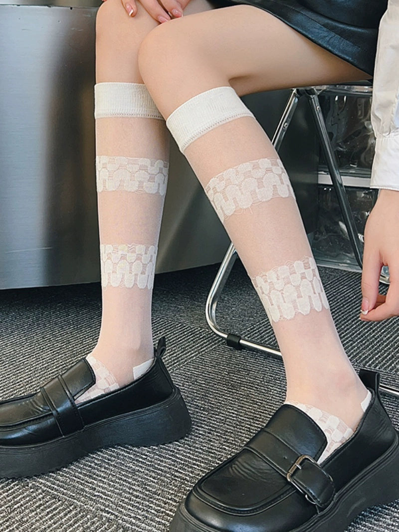 [2 Pairs] Pure White Summer Wear Calf Socks Suitable for Spring and Summer Matching Skirt