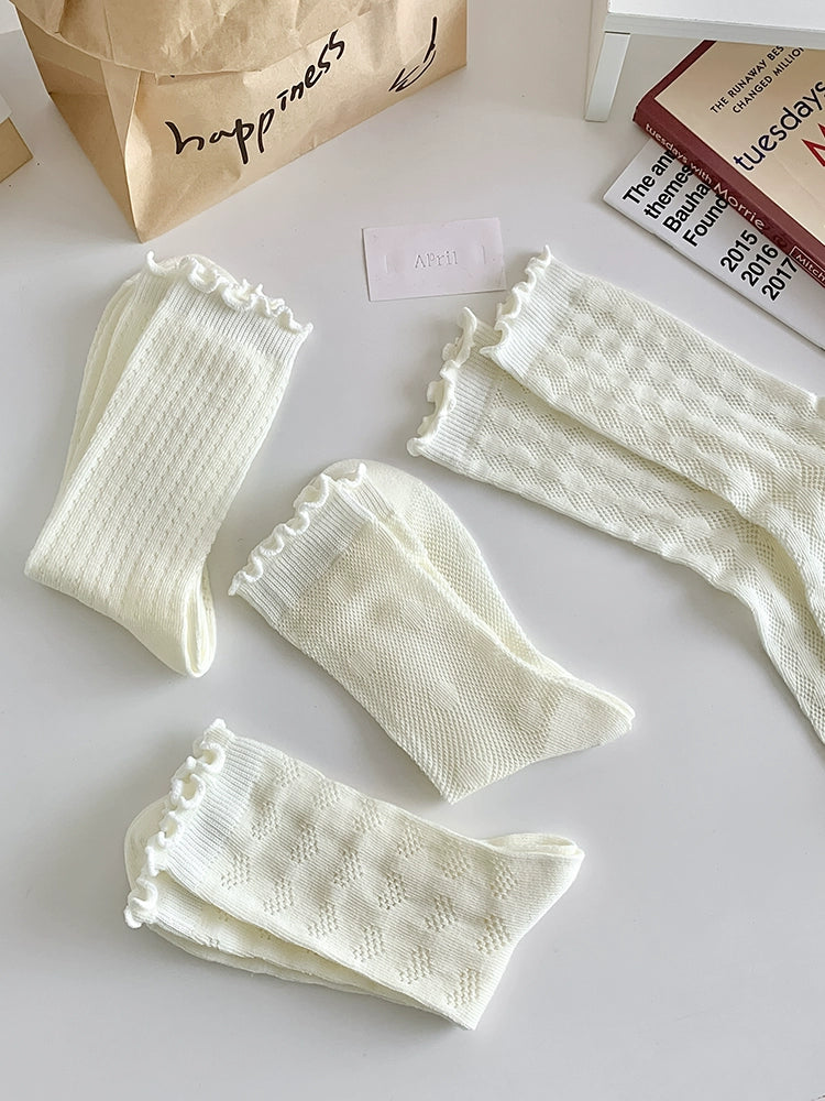 [4 Pairs] Summer Thin Breathable Wooden Ear Fairy Solid Color Simple Wear