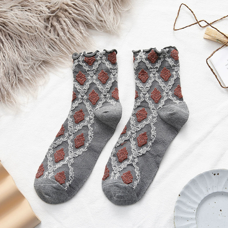 [2 Pairs] Spring and Summer Rhombus Lace Gold and Silver Silk Wear Fashionable Preface