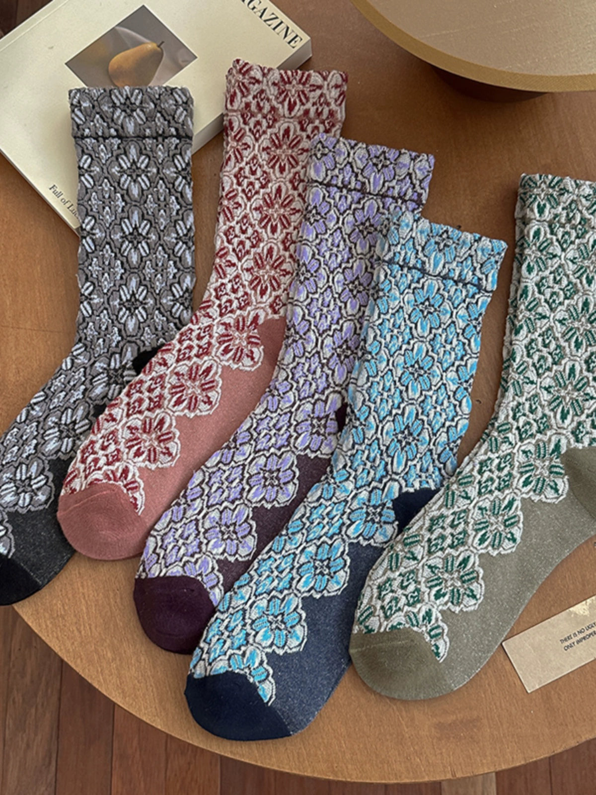 [5 Pairs] Pure Cotton Ethnic Style Fashion Wear Mid-Calf