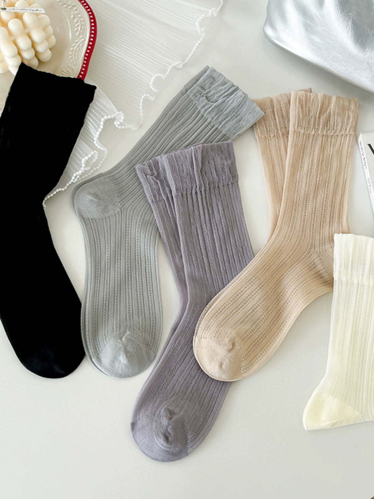 [5 Pairs] Summer Kanekalon Breathable Sexy Girl Fashion Simple Plain Color Easy to Match