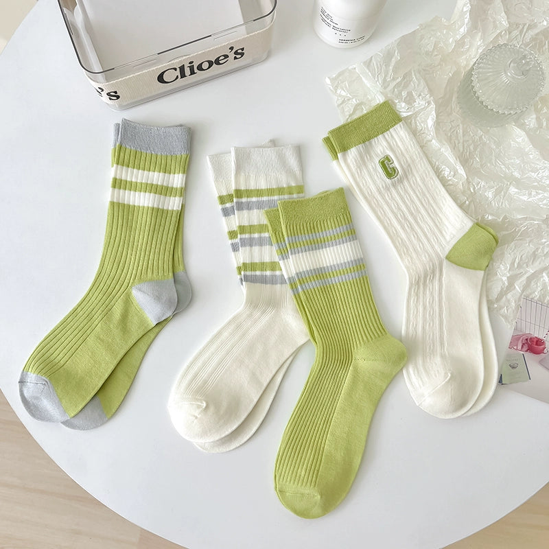 [2 Pairs] Green Bamboo Cotton Spring and Summer Thin and Comfortable Breathable Bring a Grassland