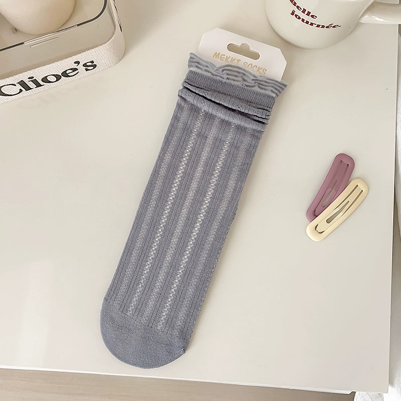 [5 Pairs] Summer Breathable and Simple Comfortable College Style Girl Mid-Calf Length Loose Socks