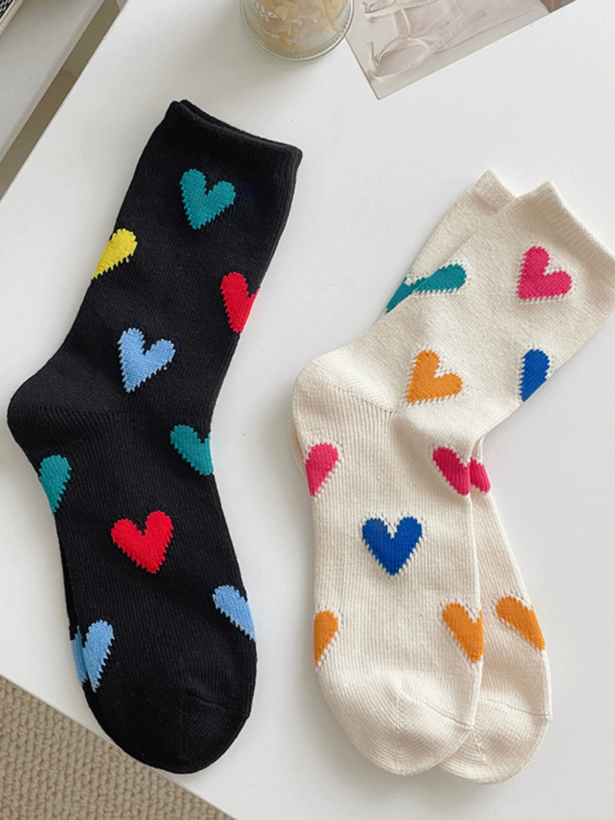 [2 Pairs] Spring and Summer Colored Loving Heart College Style Sweet Love Sweet