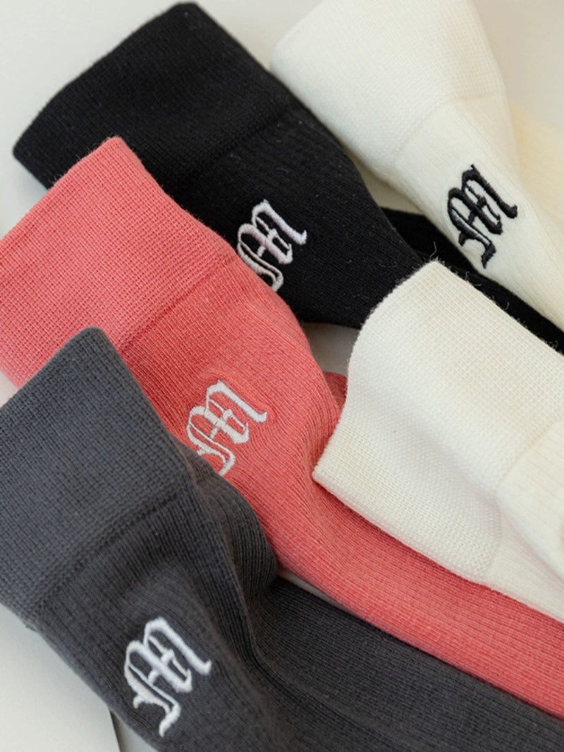 [2 Pairs] College Style All-Match Embroidery Calf Socks Spring and Summer Selected Boutique