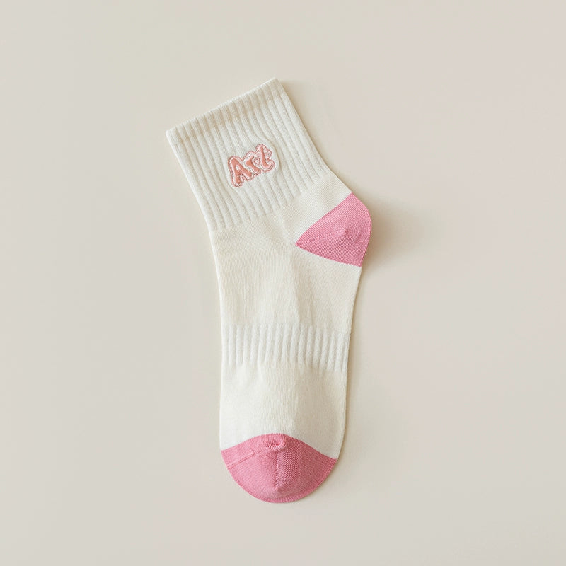 [5 Pairs] Fashion Trend Spring and Summer Thin Breathable Embroidered Pure Cotton Boat Leading Fashion Trend