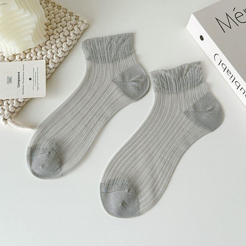 [5 Pairs] Cute Secret Weapon Spring and Summer Thin Breathable Solid Color Makes You Look Younger Instantly