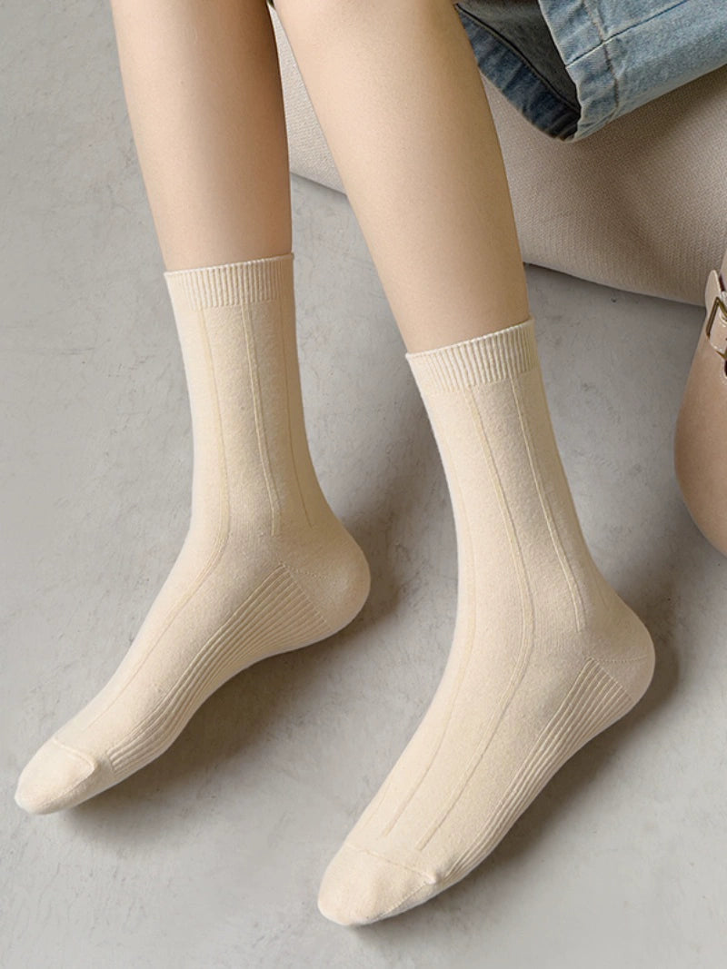 [5 Pairs] Spring Summer Pure Cotton Simple Twist Bright Color Series Bunching Socks
